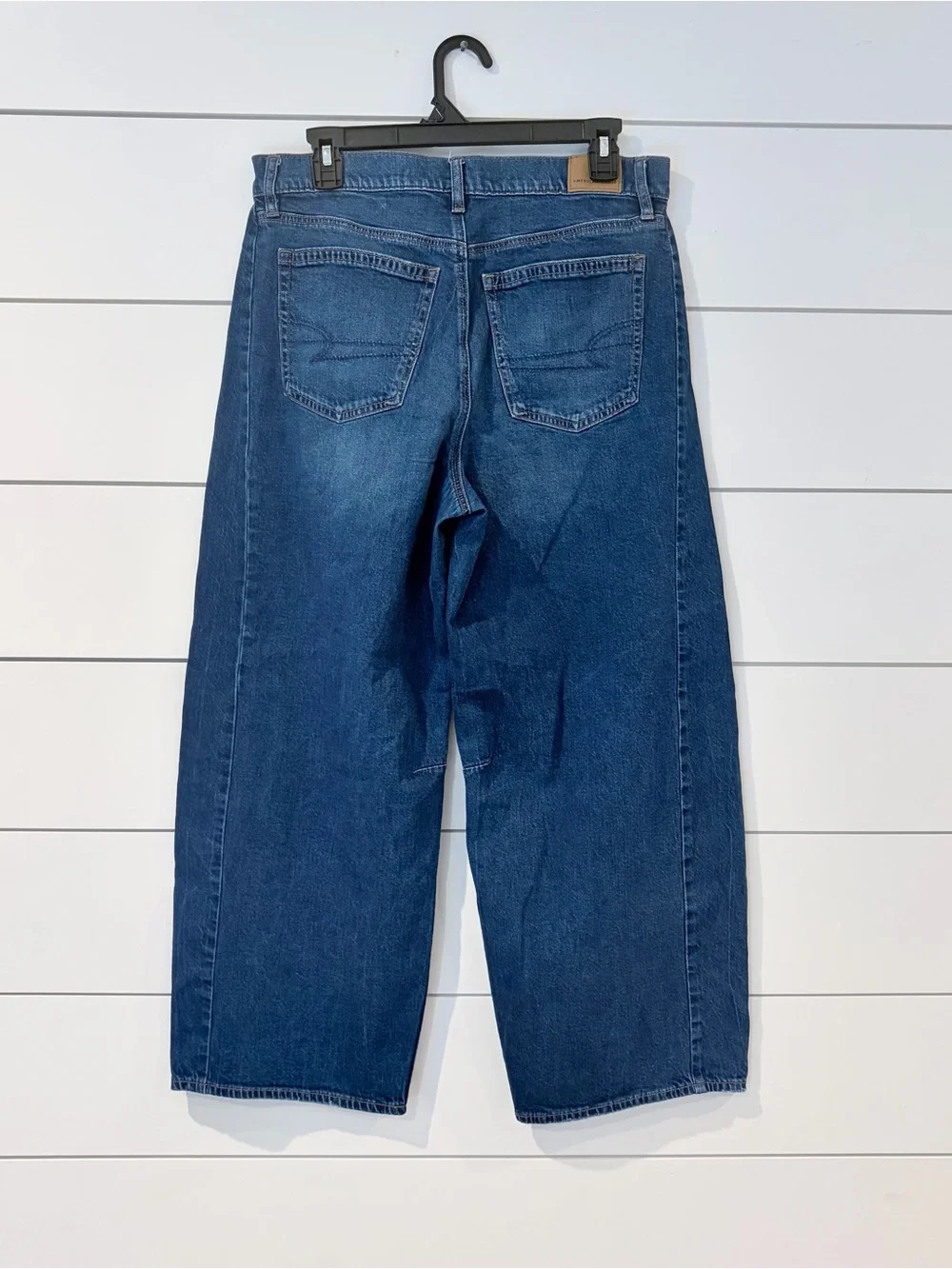 American Eagle Dreamy Drape Barrel Jeans 8 Blue Y2K Baggy Denim Core